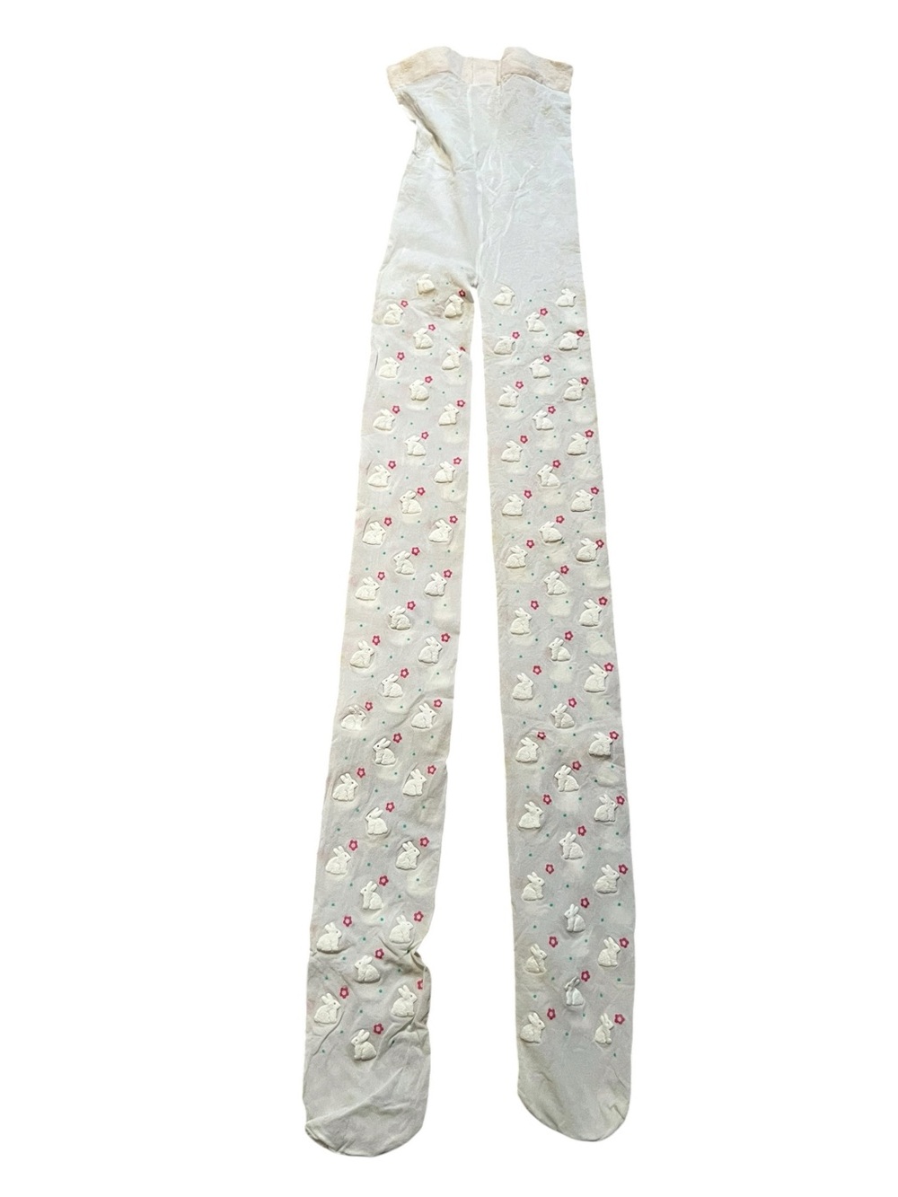 Vintage Girls Size Medium/ Large Springtime Bunny Tights White Pink Floral